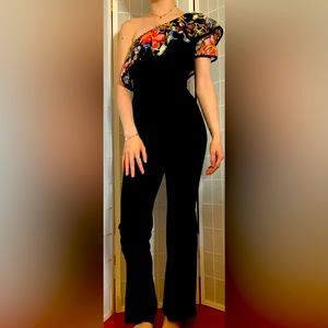Black Mexican hand-embroidered floral pantsuit